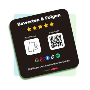 10x10 cm Bewertungsplatte mit QR-Code und NFC – Für einfache Kundenbewertungen und maximale Sichtbarkeit