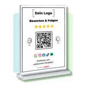 Personalisierter NFC / QR-Code Google Bewertungs- & Social Media Aufsteller (10cm x 15cm)