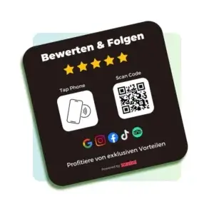 10x10 cm Bewertungsplatte mit QR-Code und NFC – Für einfache Kundenbewertungen und maximale Sichtbarkeit