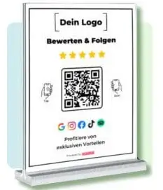 Personalisierter NFC / QR-Code Google Bewertungs- & Social Media Ständer (15cm x 20cm)